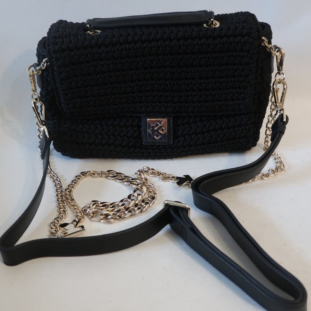 Womens Kazar Black Crochet Gold Chain Shoulder Crossbody Handbag